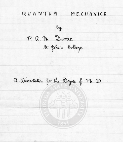 VISOR de la tesis doctoral de Paul Dirac