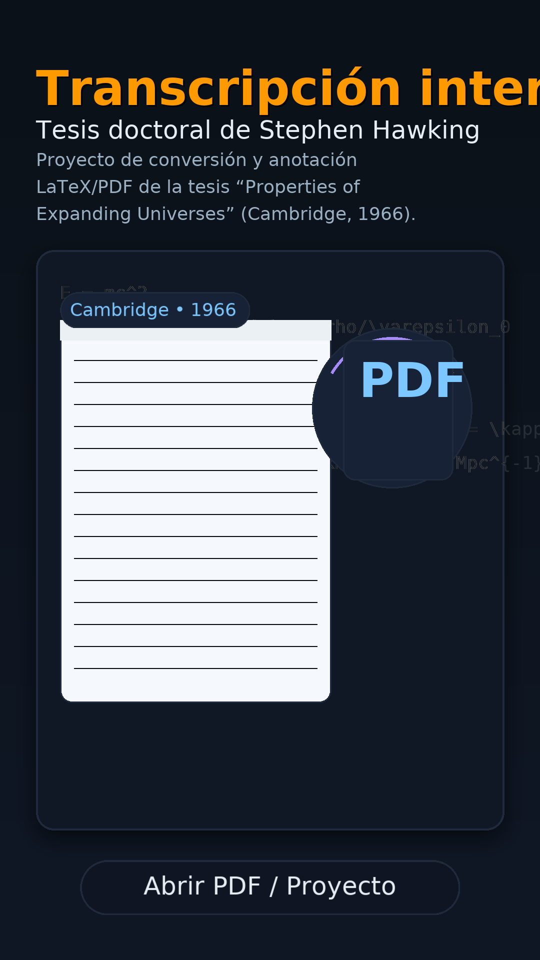 Transcripción interactiva de la tesis doctoral de Stephen Hawking a LaTex